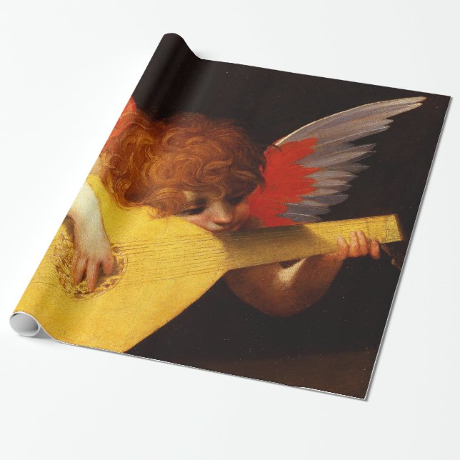 LITTLE ANGEL PLAYING LUTE Music Making Cherub Wrapping Paper (Unrolled)