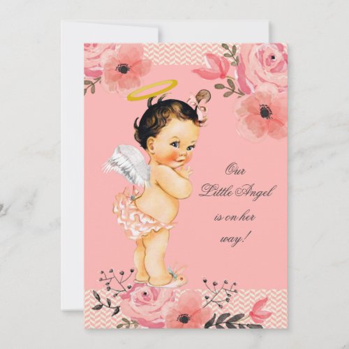 Little Angel Watercolor Flowers Baby Shower Invitation