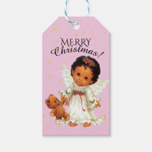 Little Angel with Teddy Bear Afrocentric Christmas Gift Tags