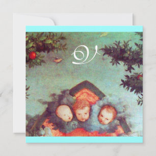 LITTLE ANGELS MONOGRAM bright antique blue red Invitation