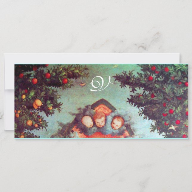 LITTLE ANGELS MONOGRAM bright antique blue red Invitation (Front)