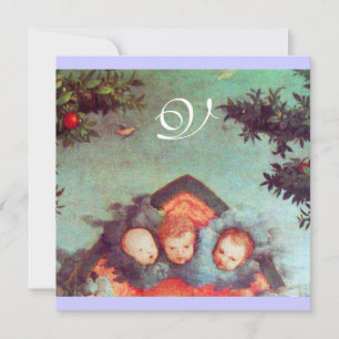 LITTLE ANGELS MONOGRAM bright antique blue red Invitation