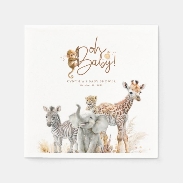 Little Animals Jungle Safari Baby Shower Brown Napkins (Front)