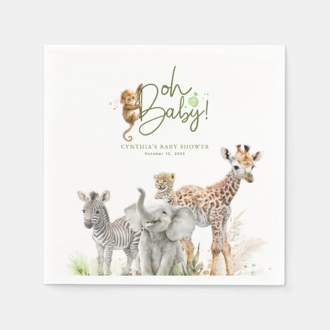 Little Animals Jungle Safari Baby Shower Brown Napkins (Front)