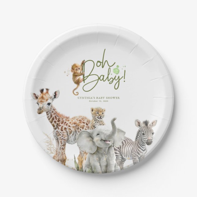 Little Animals Jungle Safari Baby Shower Brown  Paper Plates (Front)
