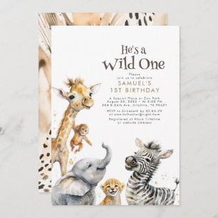 Little Animals Jungle Safari Wild One 1st Birthday Invitation