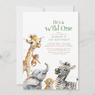 Little Animals Jungle Safari Wild One 1st Birthday Invitation