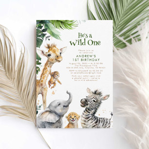 Little Animals Jungle Safari Wild One 1st Birthday Invitation