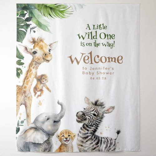 Little Animals Safari Jungle Baby Shower Welcome Tapestry