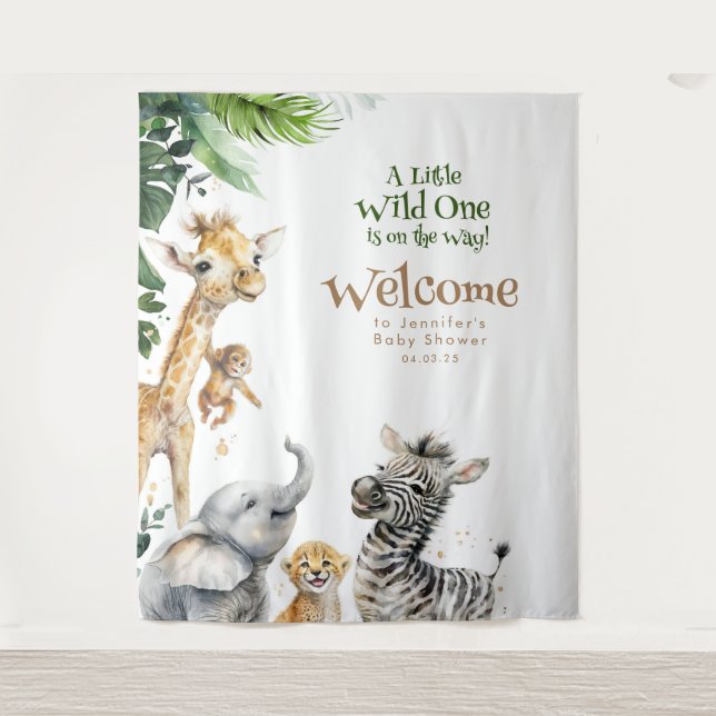 Little Animals Safari Jungle Baby Shower Welcome Tapestry (Front)