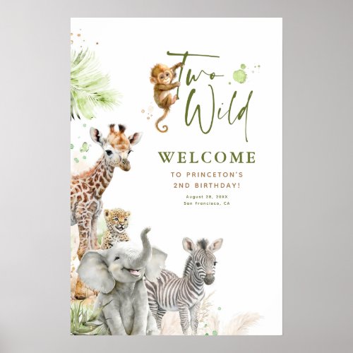 Little Animals Safari Jungle Two Wild 2nd Birthday Poster