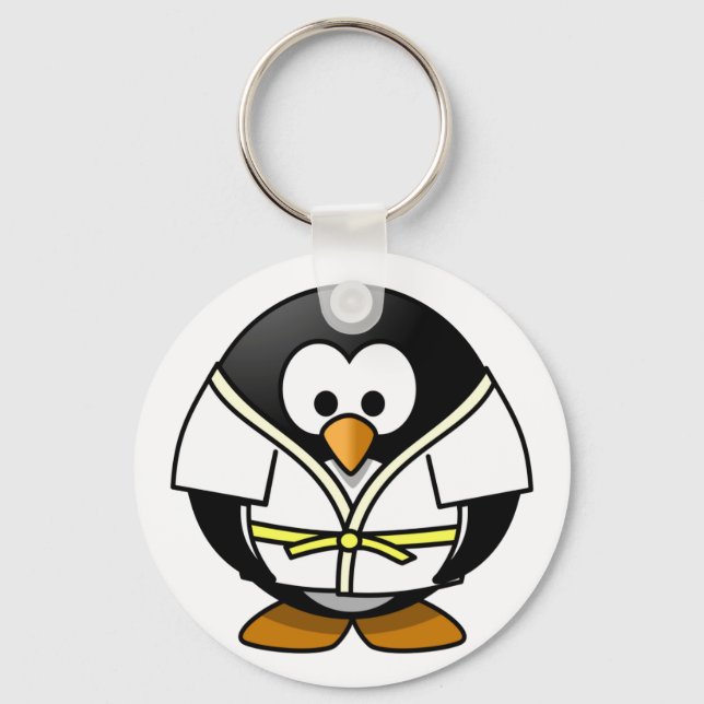 Little animated judo penguin Cute Keychain (Front)
