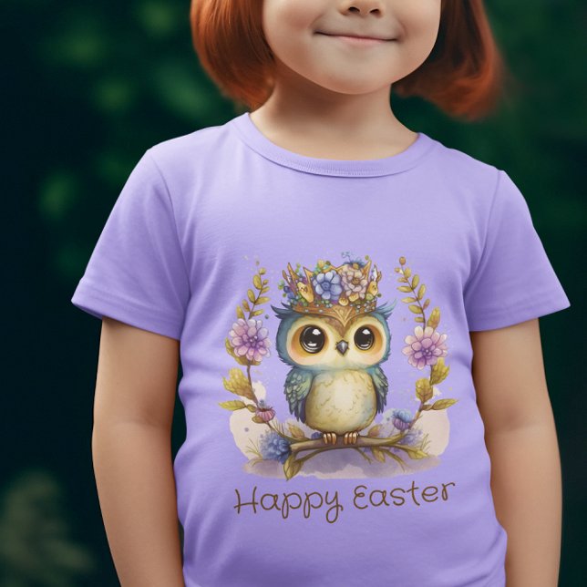Little Aqua and Gold Owl Happy Easter  T-Shirt (Creator Uploaded)