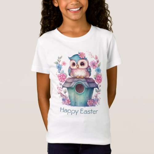 Little Aqua and Gold Owl Happy Easter  T_Shirt