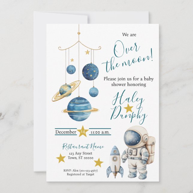 Little Astronaut Baby Shower Invitation (Front)