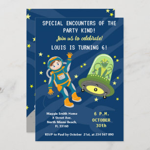 Little astronaut boy dreams Birthday Party Invitation