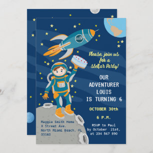Little astronaut boy dreams Birthday Party Invitation