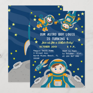 Little astronaut  boy dreams Birthday Party Invitation