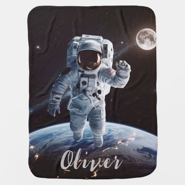 Little Astronaut custom name Baby Blanket (Front)