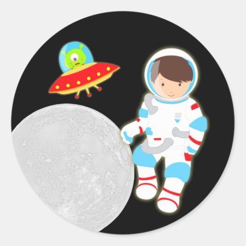 Little Astronaut in Outer Space Classic Round Sticker