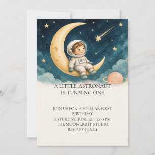 Little Astronaut Watercolor 1st Birthday Invitation