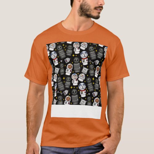 Little Astronauts Space Dog s and Robots Pattern T_Shirt