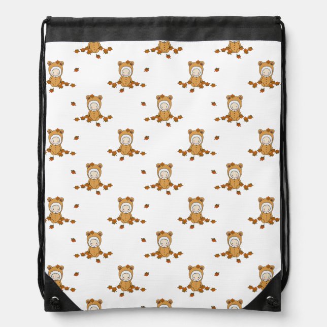 Little Autumn Babies in Falling Leaves Drawstring Bag (Front)