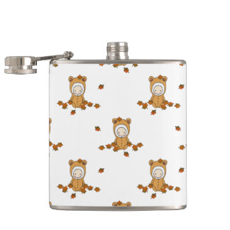Little Autumn Babies in Falling Leaves Flask