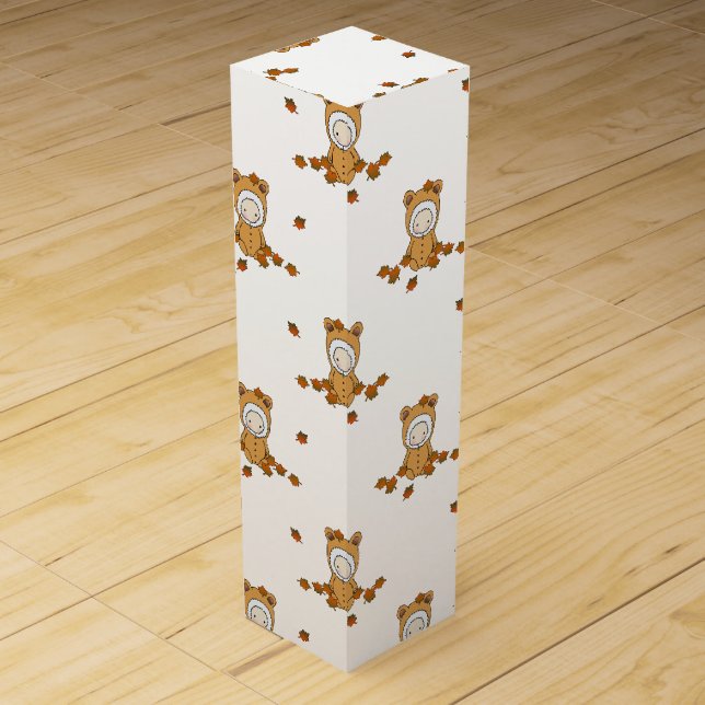 Little Autumn Babies in Falling Leaves Wine Box (Front)