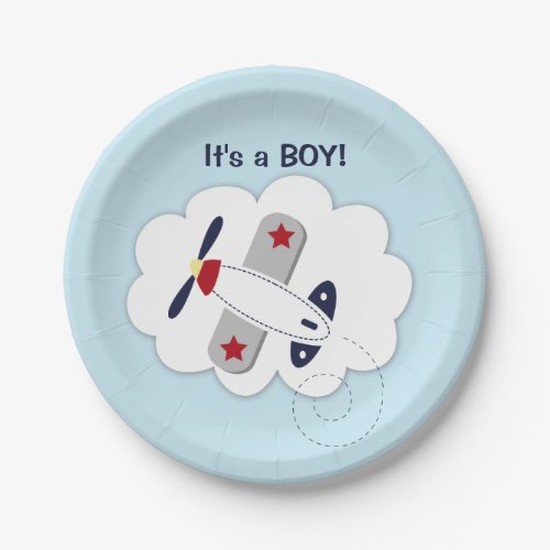 Little Aviator Airplane Baby Shower Paper Plate