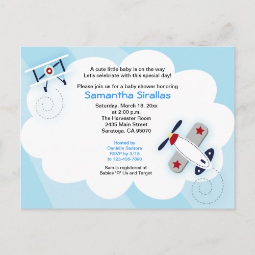Little Aviator Airplane Baby Shower Post Card