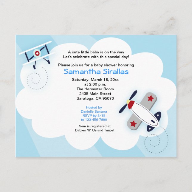 Little Aviator Airplane Baby Shower Post Card (Front)