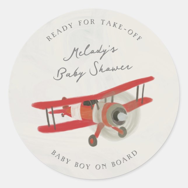 Little Aviator Baby Shower Classic Round Sticker (Front)