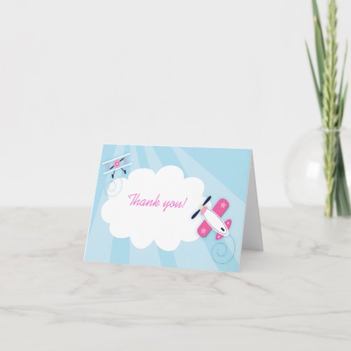 Little Aviator Pink Girl Thank you Note Card size