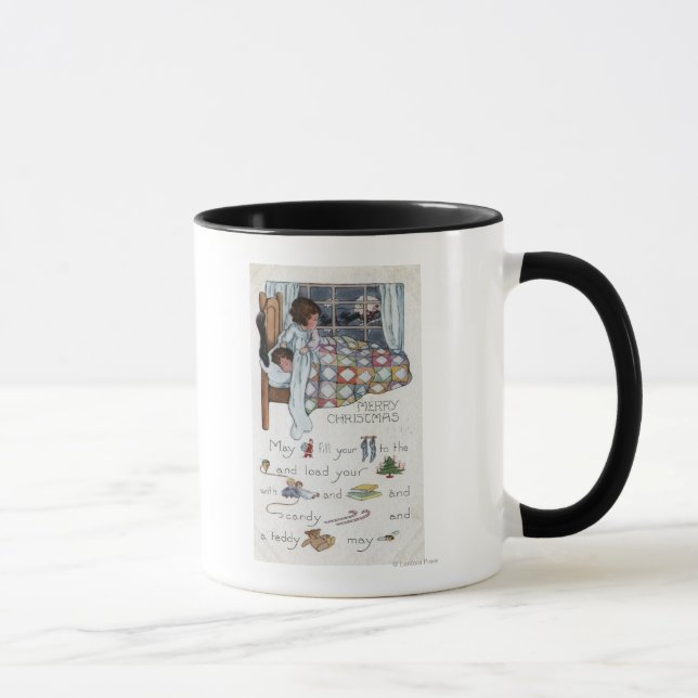 Little Awaken Girl Spies Santa and Sleigh Mug (Right)