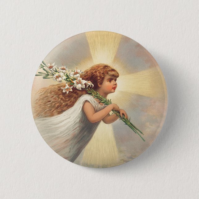 Little baby angel holding lilies button (Front)