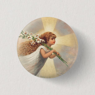 Little baby angel holding lilies button