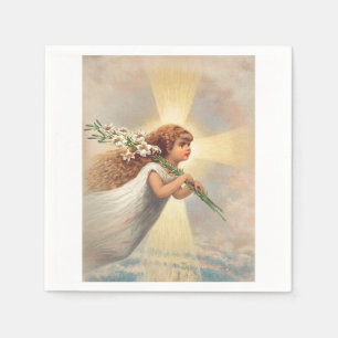 Little baby angel holding lilies napkins