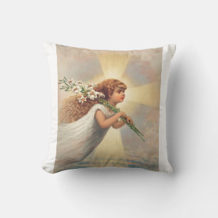 Little baby angel holding lilies throw pillow