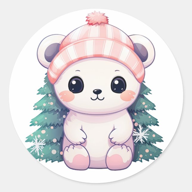 Little Baby Animal Xmas Magic Classic Round Sticker (Front)