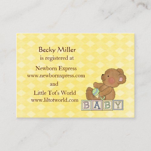 Little Baby Bear Baby Shower Registry Cards