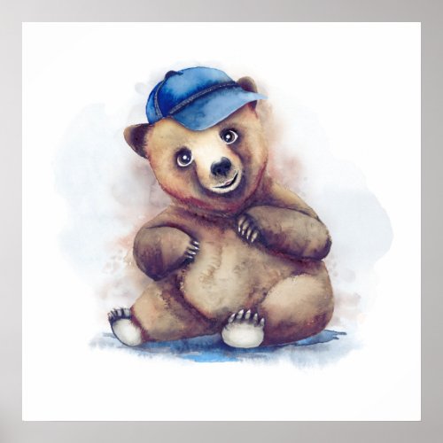 Little Baby Bear _ Boys Nursery Cute Watercolor Poster