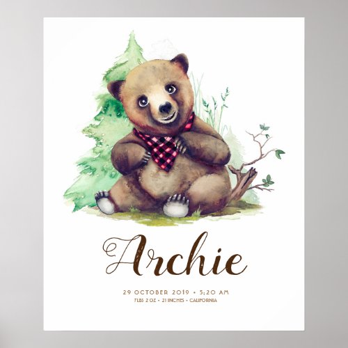 Little Baby Bear with a Lumberjack Bib Cute Poster