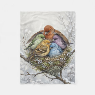 Little Baby Birds In Floral Nest Spring Nature Fle Fleece Blanket