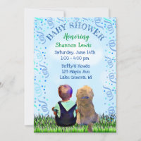 Little Baby Boy and his Dog Baby Shower Invitation