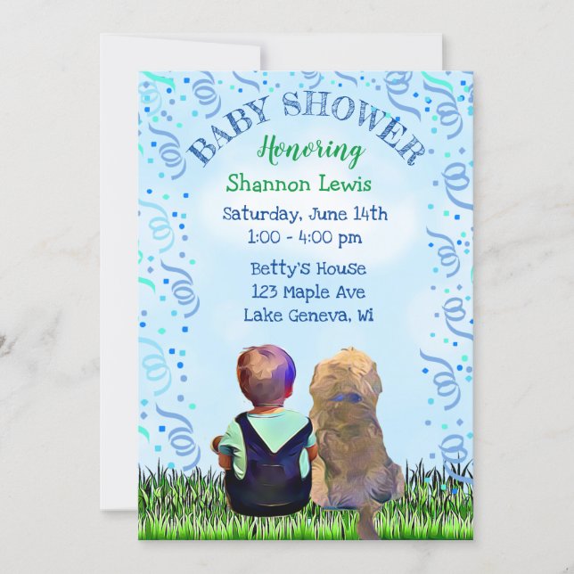 Little Baby Boy and his Dog Baby Shower Invitation (Front)