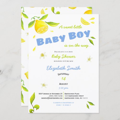 little baby boy on the way babyshower invitation