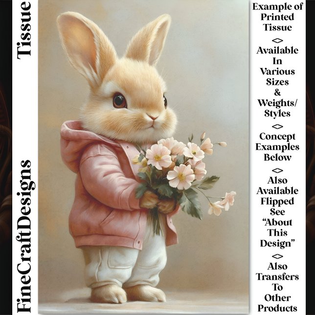 Little Baby Bunny Rabbit, Flowers CW6R Decoupage Tissue Paper (Creator Uploaded)