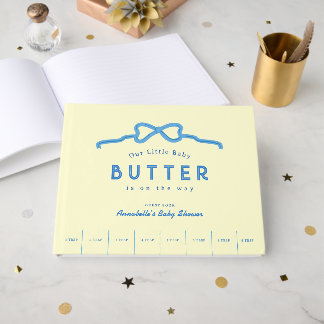 Little Baby Butter Blue Bow Baby Shower Guest Book