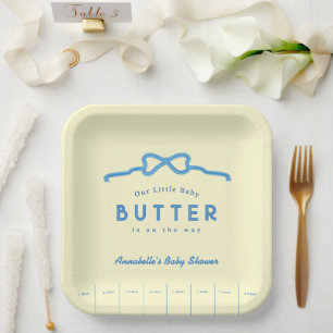 Little Baby Butter Blue Bow Baby Shower Paper Plates